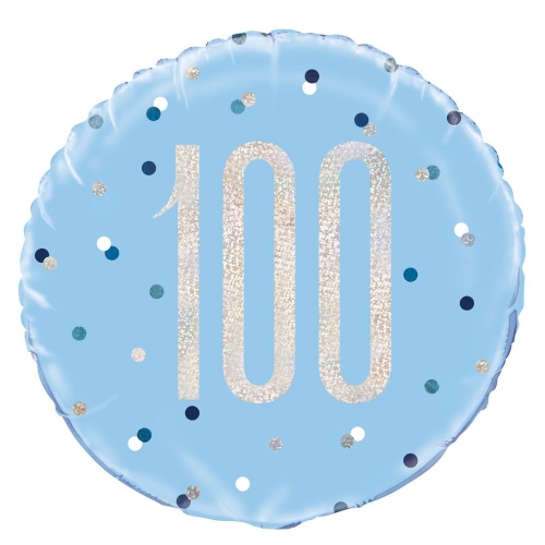 Balloon Foil 45cm Age 100 Prismatic Blue Ea