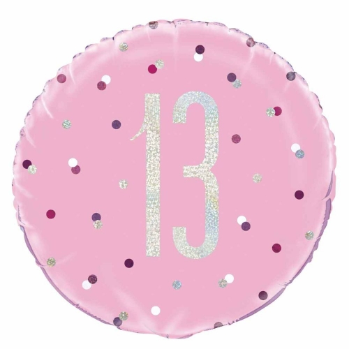 Balloon Foil 45cm Age 13 Prismatic Pink Ea
