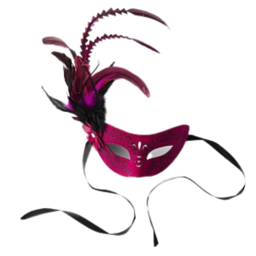 Mask Suede Plum with Black and Feathers Ea