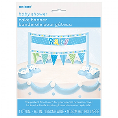 Cake Banner 16.5cm Baby Shower Blue Dots ea LIMITED STOCK