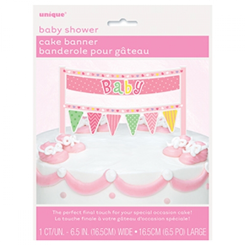 Cake Banner 16.5cm Baby Shower Pink Dots ea LIMITED STOCK