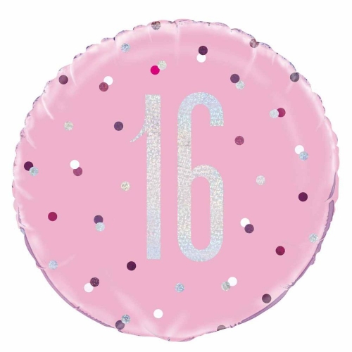 Balloon Foil 45cm Age 16 Prismatic Pink Ea