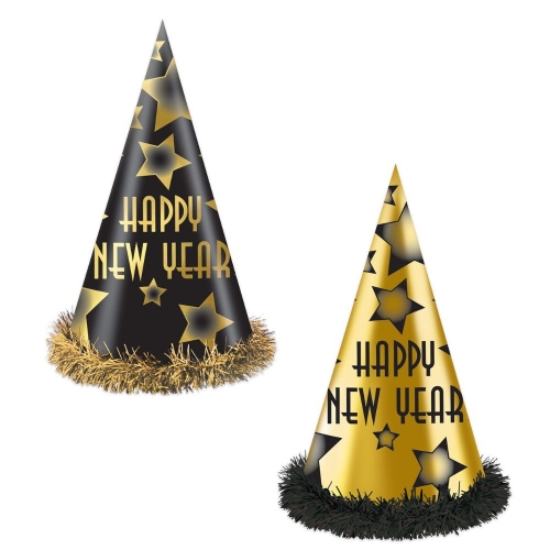 Hat Cone New Year Black and Gold 30cm Ea