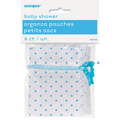 Baby Shower Organza Pouches Blue Dots pk 6 LIMITED STOCK