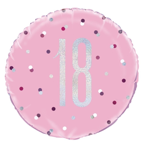 Balloon Foil 45cm Age 18 Prismatic Pink Ea