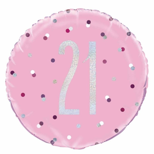 Balloon Foil 45cm Age 21 Prismatic Pink Ea