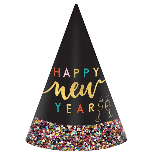 New Year Cone Hat Cheers Confetti 22cm Ea