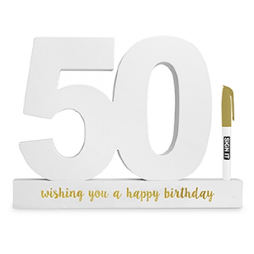 Signature Block 50 Happy Birthday White 20cm Ea