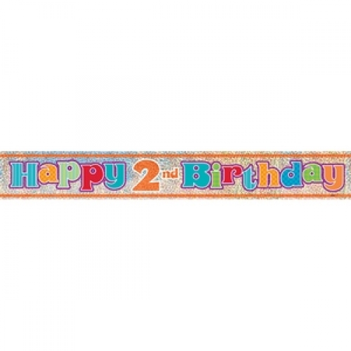 Banner Foil 3.6m Prismatic Happy 2nd Birthday ea LIMITED STOCK