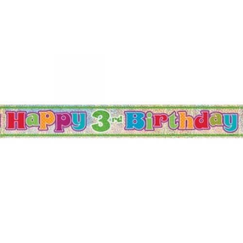 Banner Foil 3.6m Prismatic Happy 3rd Birthday ea LIMITED STOCK