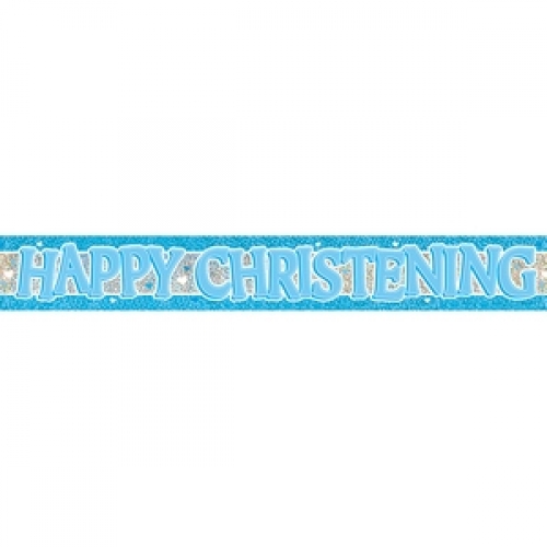 Banner Foil 3.6m Prismatic Happy Christening Blue ea LIMITED STOCK
