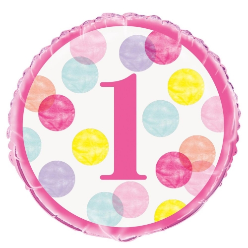 Balloon Foil 45cm Happy 1st Birthday Pink Ea