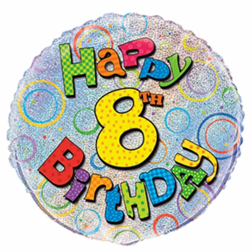 Balloon Foil 45cm Prismatic Happy 8th Birthday Ea