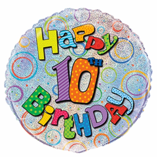 Balloon Foil 45cm Prismatic Happy 10th Birthday Ea