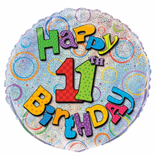Balloon Foil 45cm Prismatic Happy 11th Birthday Ea
