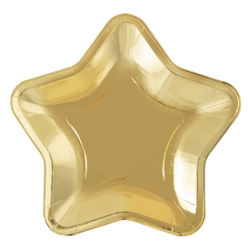 Plate Star Gold Foil 20cm Pk 8