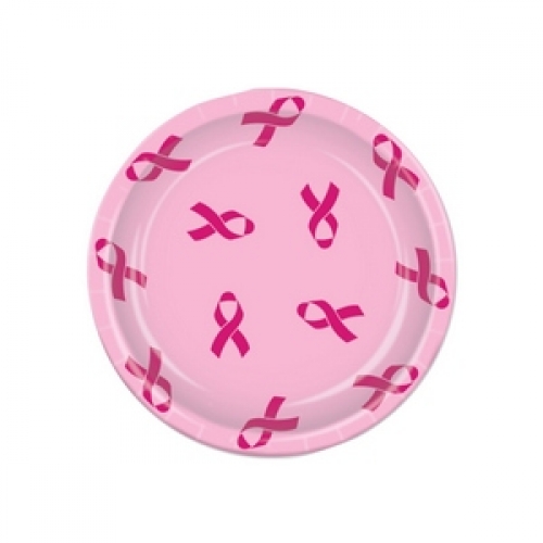 Pink Ribbon Plate 22cm pk 12 LIMITED STOCK