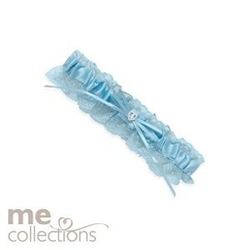 Wedding Garter Blue Silk with Lace, Pearl and Diamante Ea