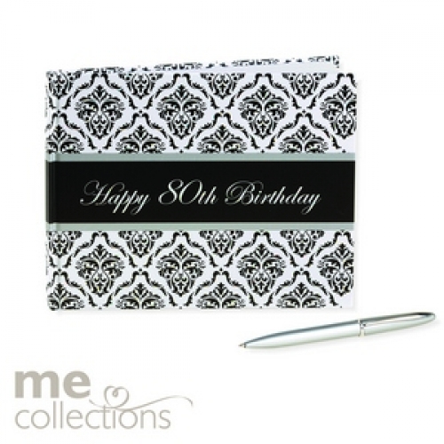 Guest Book 80th Birthday Damask with Pen Ea