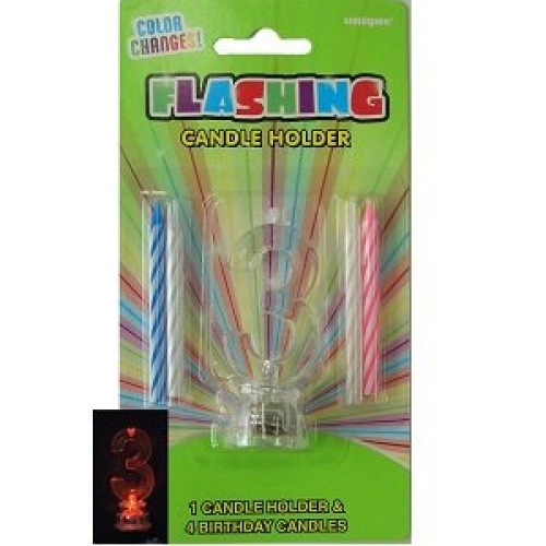 Candle 3 Spiral with Flashing Holder 5.5cm Pk 5 CLEARANCE