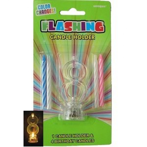 Candle 8 Spiral with Flashing Holder 5.5cm Pk 5 CLEARANCE