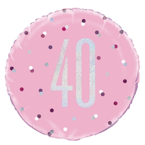 Balloon Foil 45cm Age 40 Prismatic Pink Ea