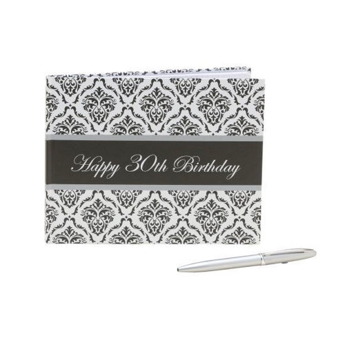 Guest Book 30th Birthday Damask with Pen Ea