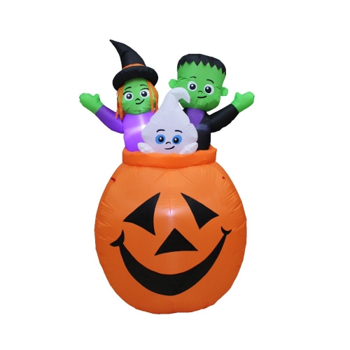 Inflatable Pumpkin with Ghost, Witch & Frankie 1.5m Ea