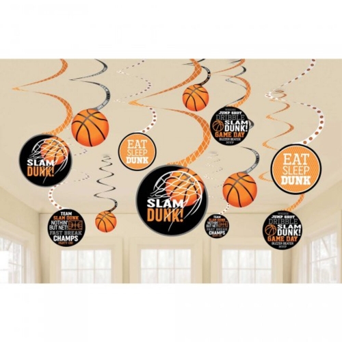 Basketball Swirl Decorations Pk 12