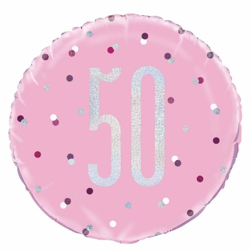 Balloon Foil 45cm Age 50 Prismatic Pink Ea