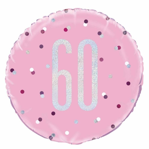 Balloon Foil 45cm Age 60 Prismatic Pink Ea
