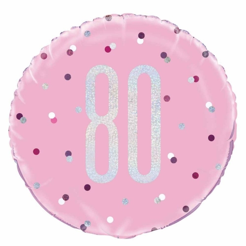 Balloon Foil 45cm Age 80 Prismatic Pink Ea