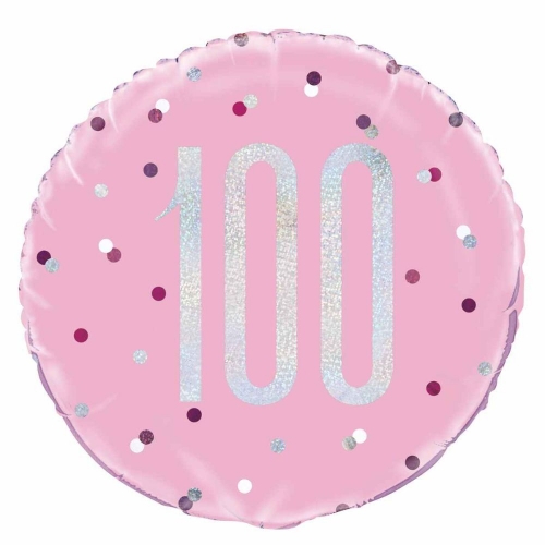 Balloon Foil 45cm Age 100 Prismatic Pink Ea