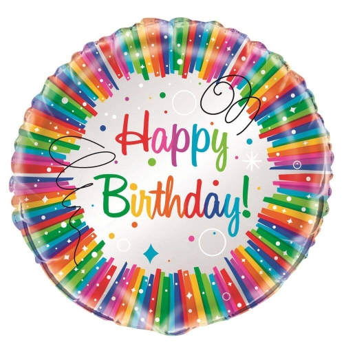 Balloon Foil 45cm Happy Birthday Rainbow Ribbons Ea