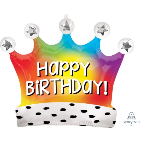 Balloon Foil SuperShape Crown Happy Birthday 68cm Ea