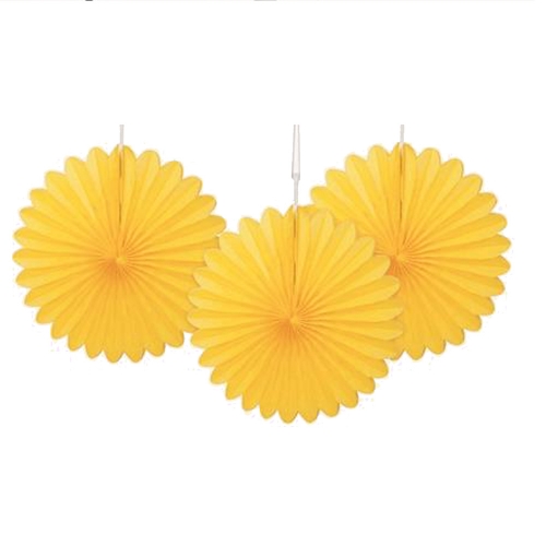 Decorative Fan 15cm Sunflower Yellow pk 3
