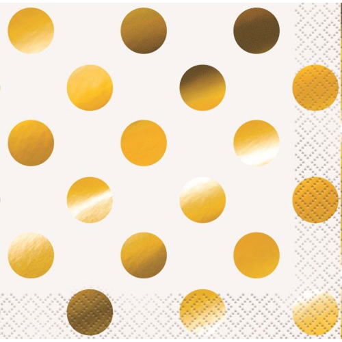 Napkin Beverage 2ply Dots Gold Foil Pk 16