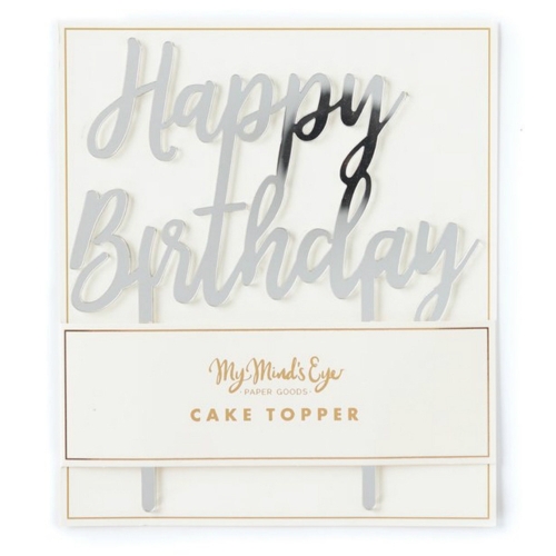 Cake Topper Happy Birthday Silver Ea