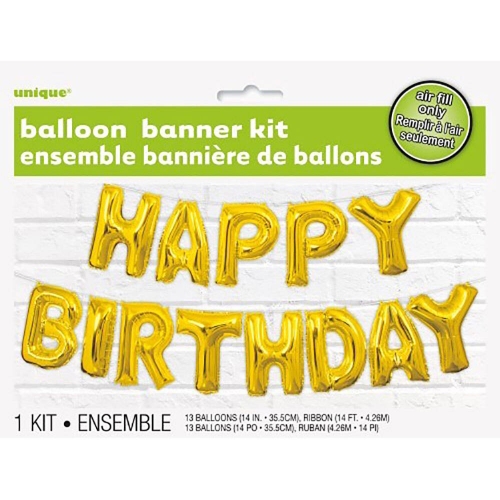 Balloon Foil Script Happy Birthday Gold 35cm Ea