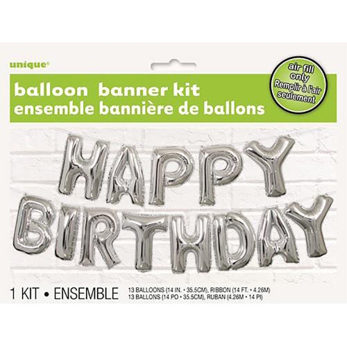 Balloon Foil Script Happy Birthday Silver 35cm Ea