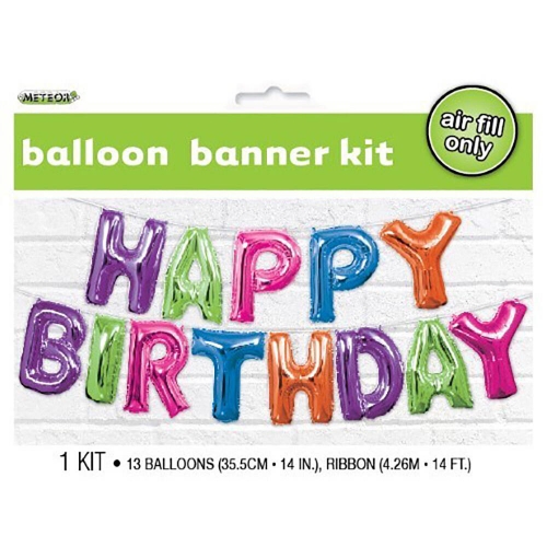 Balloon Foil Script Happy Birthday Multi 35cm Ea