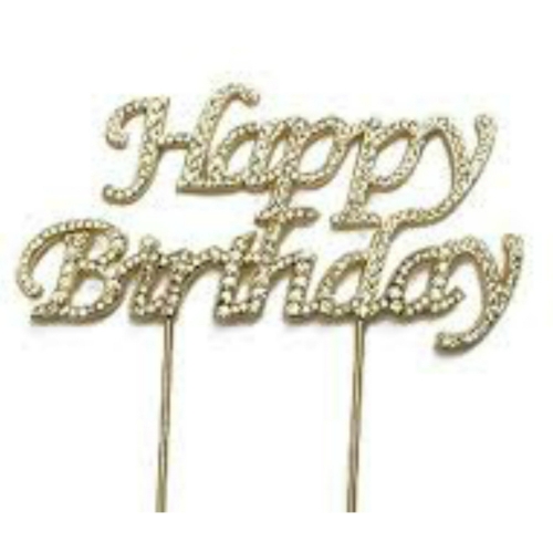Cake Topper Happy Birthday Gold Diamante 10cm Ea