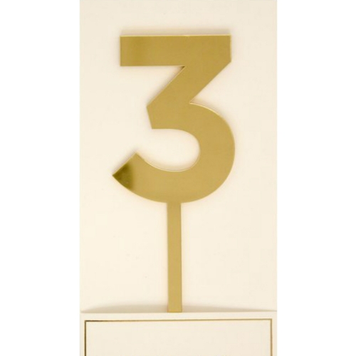 Cake Topper Number 3 Gold Acrylic EA