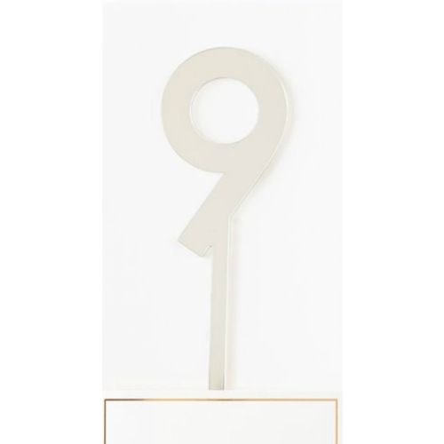 Cake Topper Number 9 Silver Acrylic EA