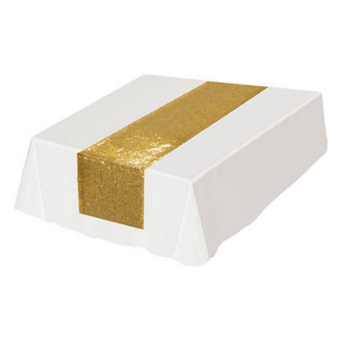 Table Runner Sequined Gold 30cm x 1.8m Ea