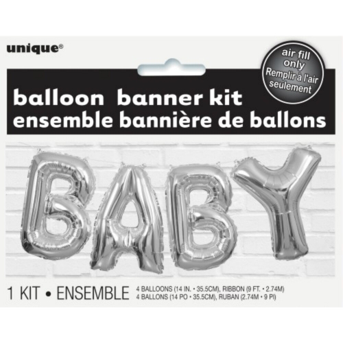 Balloon Foil Script Baby Silver 35cm Ea LIMITED STOCK