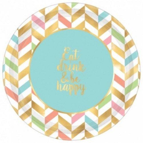 Eat Drink and Be Happy Plate Paper 26cm Pk 8