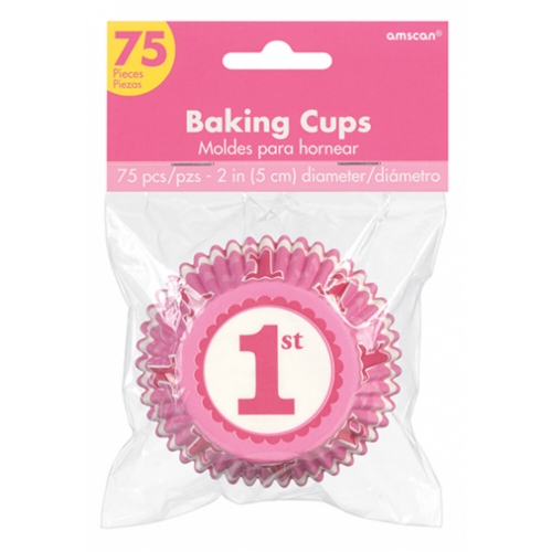 1st Birthday Pink Cupcake Cases Pk 75