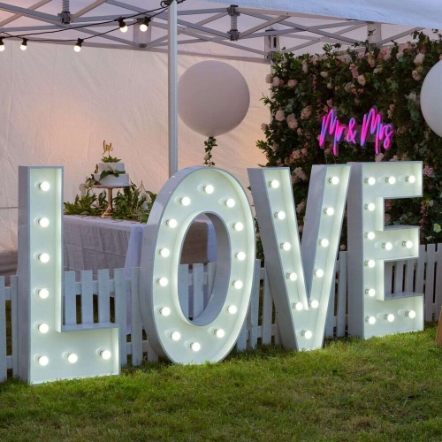 Marquee LOVE Set 1.2m White Metal with Lights HIRE