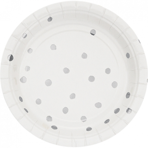 Plate White and Silver Foil Plate 17cm pk 8 LIMITED STOCK